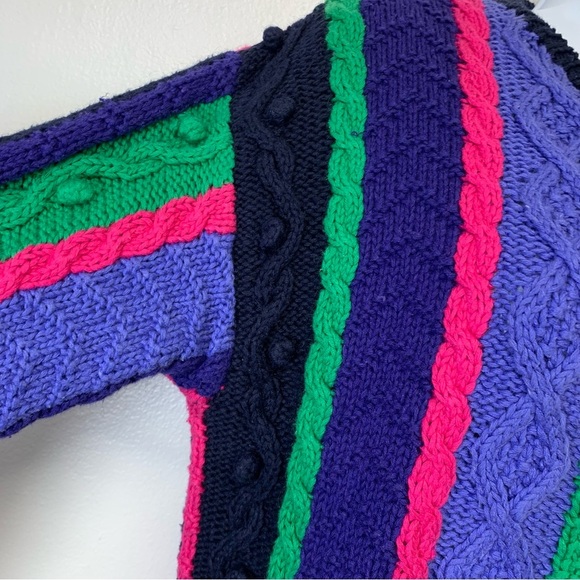Vtg Eagle Eye Cable Knit Sweater Woman Small Full Zip Rainbow Cotton Rami Warm - Picture 5 of 12